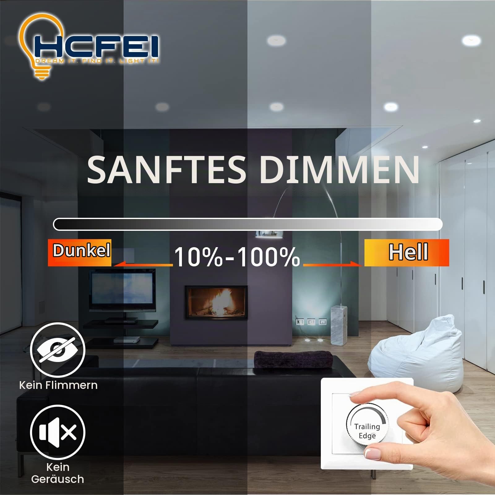 HCFEI LED Einbaustrahler dimmbar schwarz schwenkbar 5W flach 230V Einbau-Spot Strahler Einbauspot 68mm Bohrloch, 120°Abstrahlwinkel, Warmweiß 3000K (6er Pack)