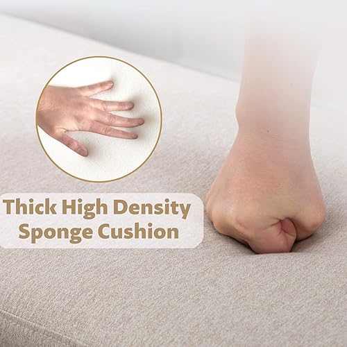 Miniatura 27 de Banco de almacenamiento tapizado para dormitorio, extremo de la cama, banco otomano de lino beige con asiento acolchado, banco de madera moderno