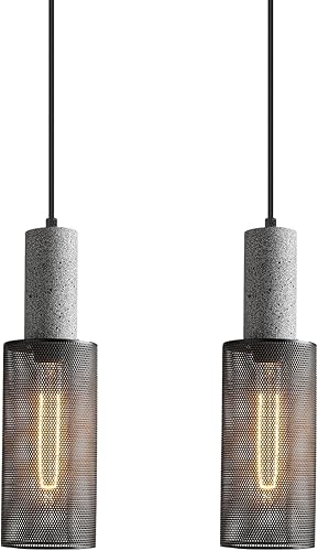 Miniatura 8 de Lámpara colgante moderna con cemento y pantalla lineal de metal negro, lámpara colgante negra para isla de cocina, dormitorio, comedor, restaurante