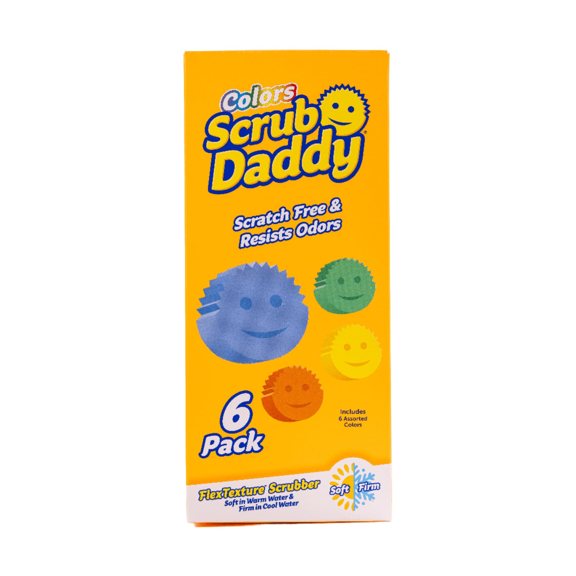 Scrub Daddy Colors Spugna Piatti Lavabile, Spugne Cucina e Bagno, Spugnette Lavapiatti Non Graffia con Design Morbido e Compatto FlexTexture, Lavabile in Lavastoviglie, 6 Pz Multicolore