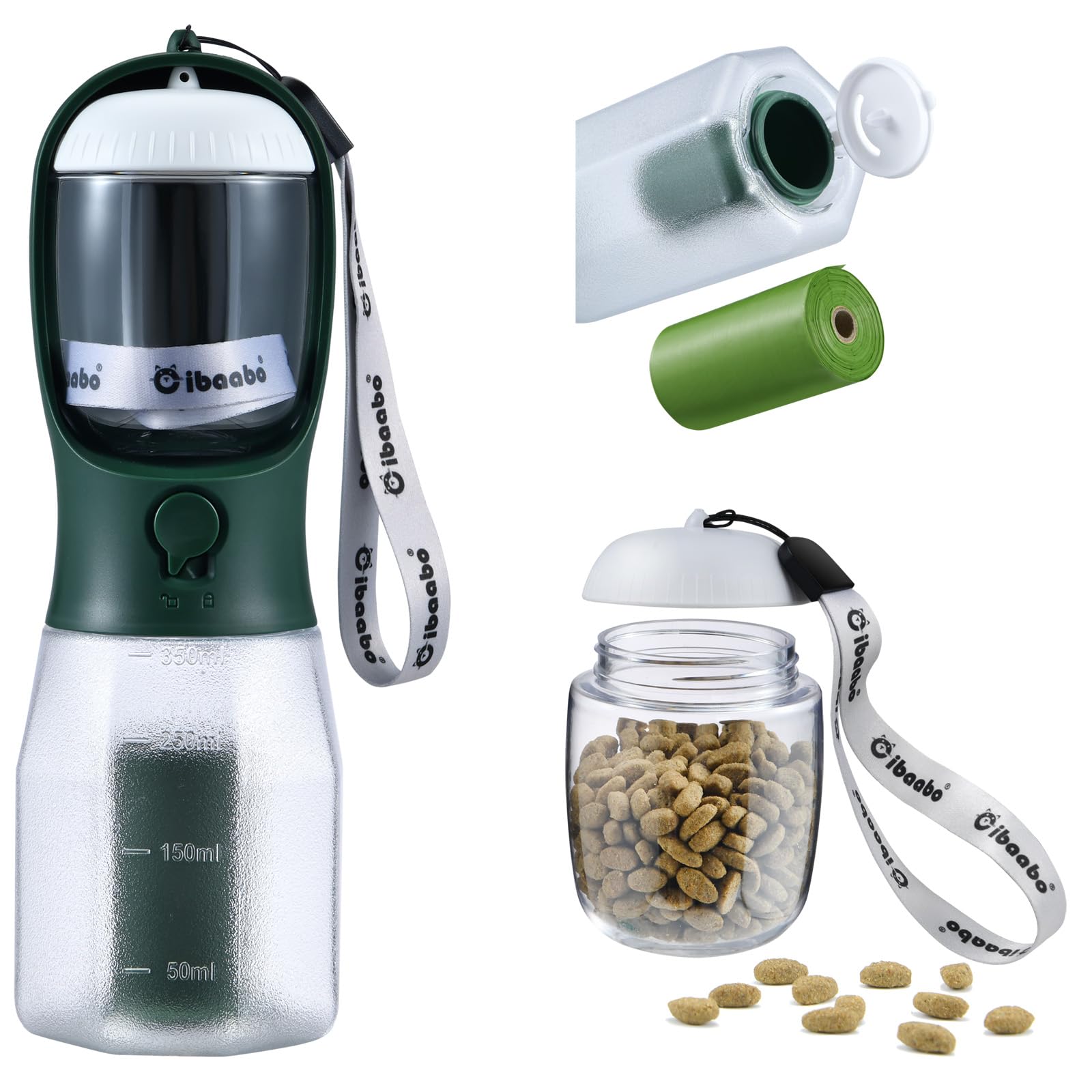 Cibaabo Dog Water Bottle with Food Container &amp; Poop Bag Holder &amp; Filter
