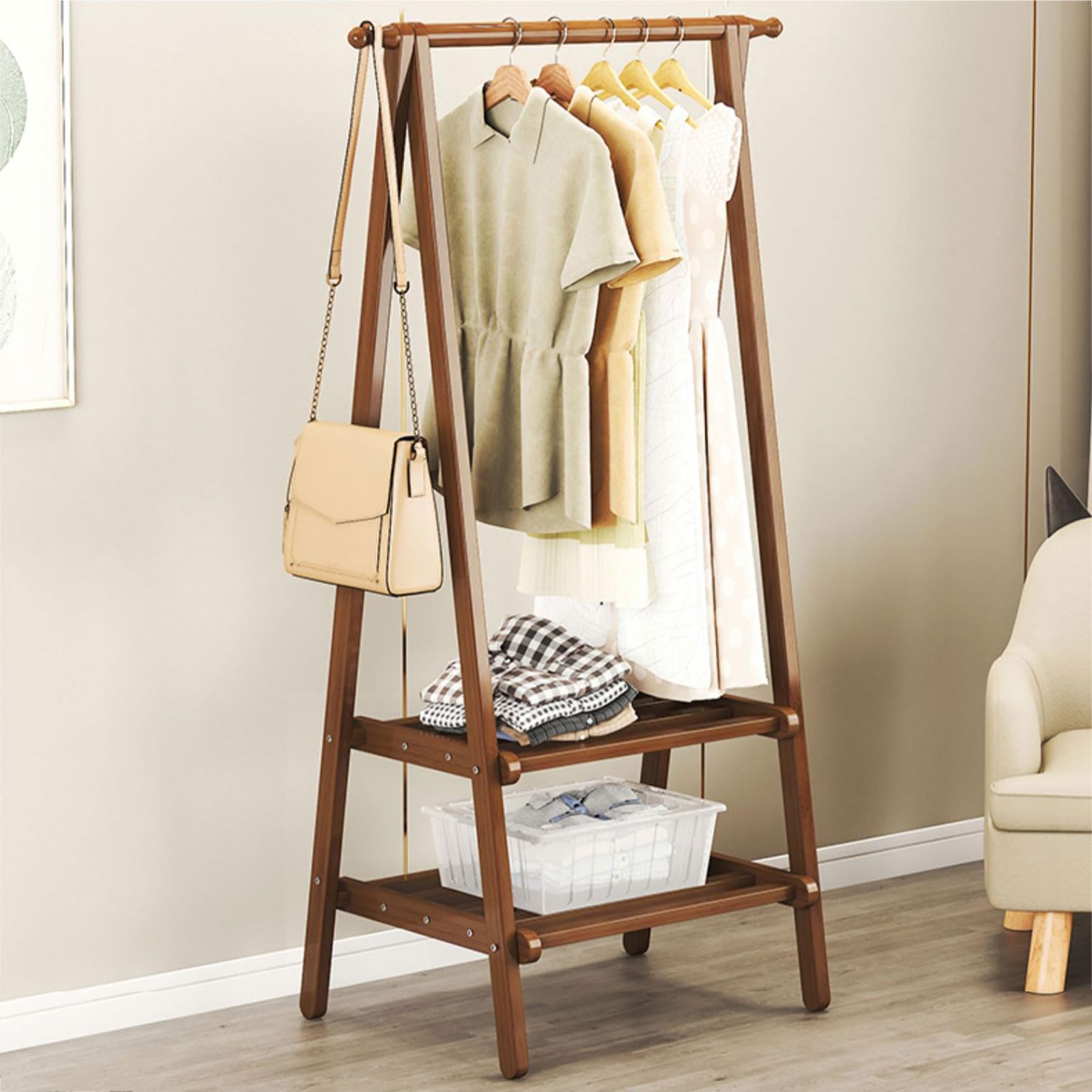FCXWEVR Freestanding Coat Rack with Shoe Storage Sturdy Clothes Hanger Entryway Stylish Coat Stand for Bedroom and Hallway Versatile Garment Display.