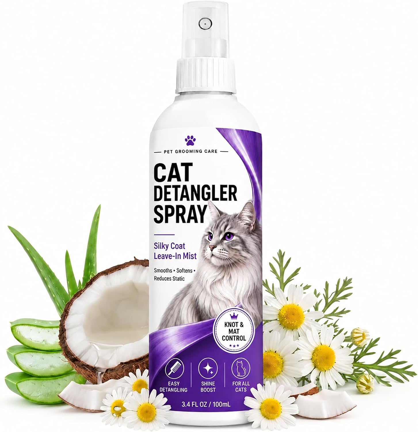 Cat Detangler Spray for Matted Hair, Leave in Pet Conditioner Spray