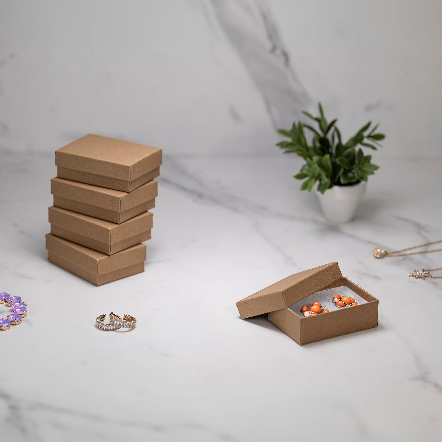JPB Recycled Kraft Cotton Filled Jewelry Boxes #32 (Case of 100) (3 1/8" x 2 1/8" x 1")