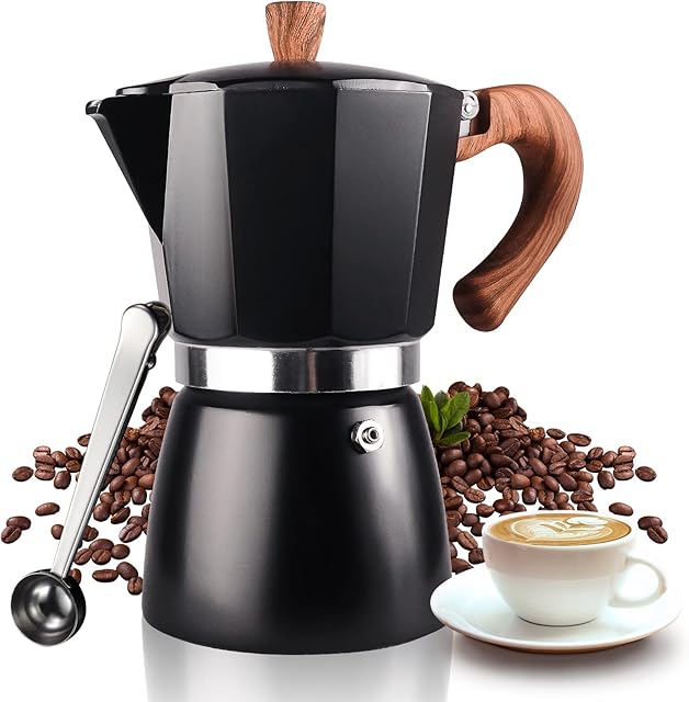 VINEKRAFT Moka Pot, Espresso Maker, Aluminium Stove Top Coffee Maker with a Coffee Clip Spoon, 300ml/6 Cups