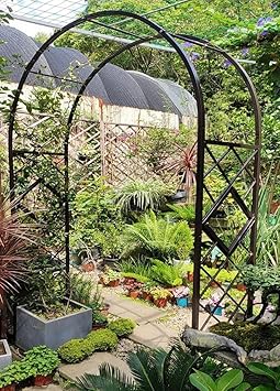 Heavy Duty Steel Garden Arbor & Trellis Arch for Grape Vines Climbing Plants Pergola Outdoor Theme Decoration Archway 180cm 260cm 340cm 140cm Color Black, Size 71" W x 91" H