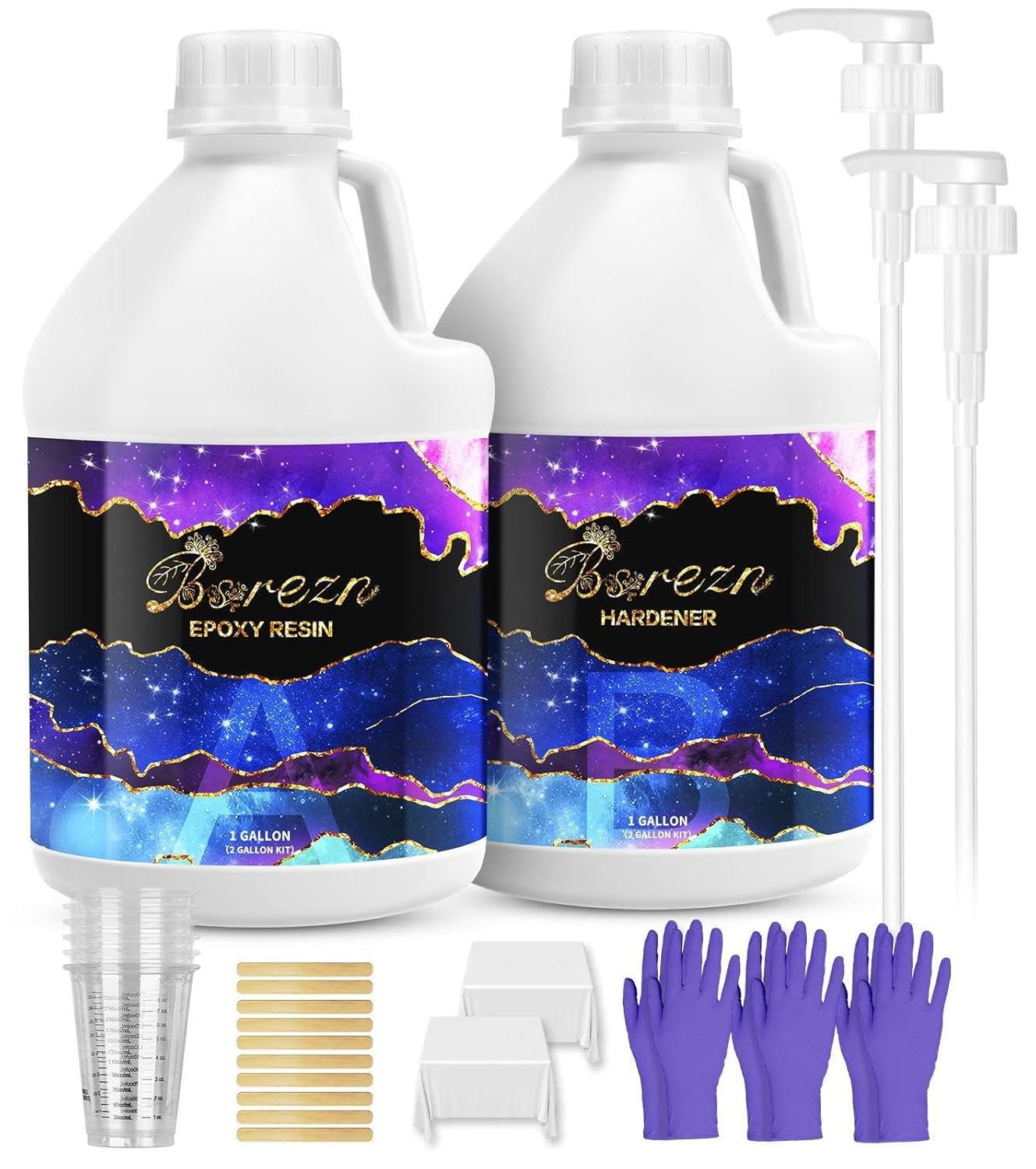 Bsrezn 2 Gallon Epoxy Resin Kit with Pumps - Crystal Clear, Bubble-Free, No Yellowing, Self-Leveling 1:1 Mix for Art, Crafts, Wood & Molds
