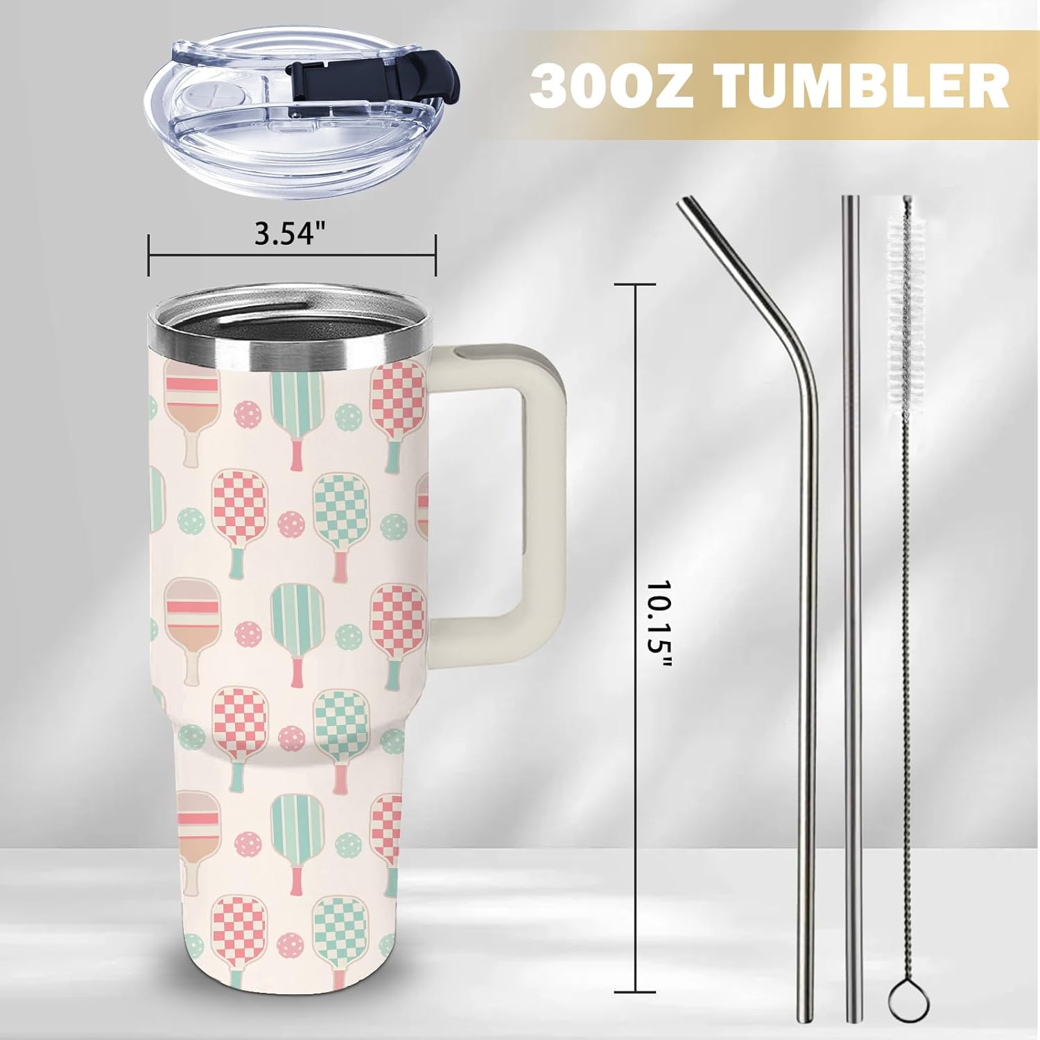 Pickleball Gifts for Women 30oz Pink Pickleball Water Bottle Stainless Steel Tumbler with Handle and Straws, Travel Insulated Coffee Mugs, Leak-Proof, Birthday Christmas for Pickleballs Lovers Cups - Image 2