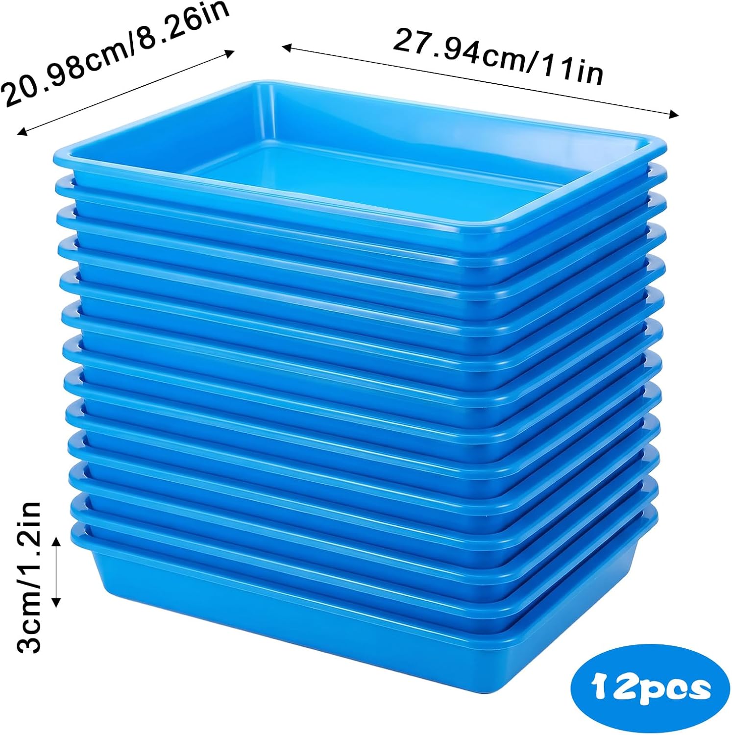 12 Pcs Kitten Litter Box Low Entry 11 x 8.26 x 1.2 Inch Small Litter Box for Kittens Portable PP Plastic Shallow Tray Travel Toilet for Bunny Guinea Pig Rabbit Small Pets (Blue)