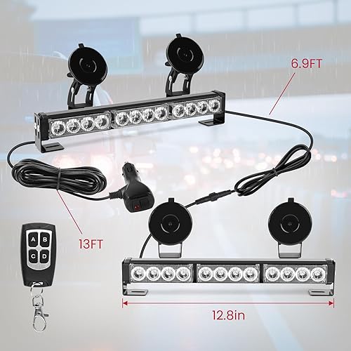 Miniatura 8 de FEELOTAM Barra de luces estroboscópicas de emergencia 2 en 1 para vehículos, camiones, rojo y blanco, 23 patrones de flash, 2 luces de advertencia