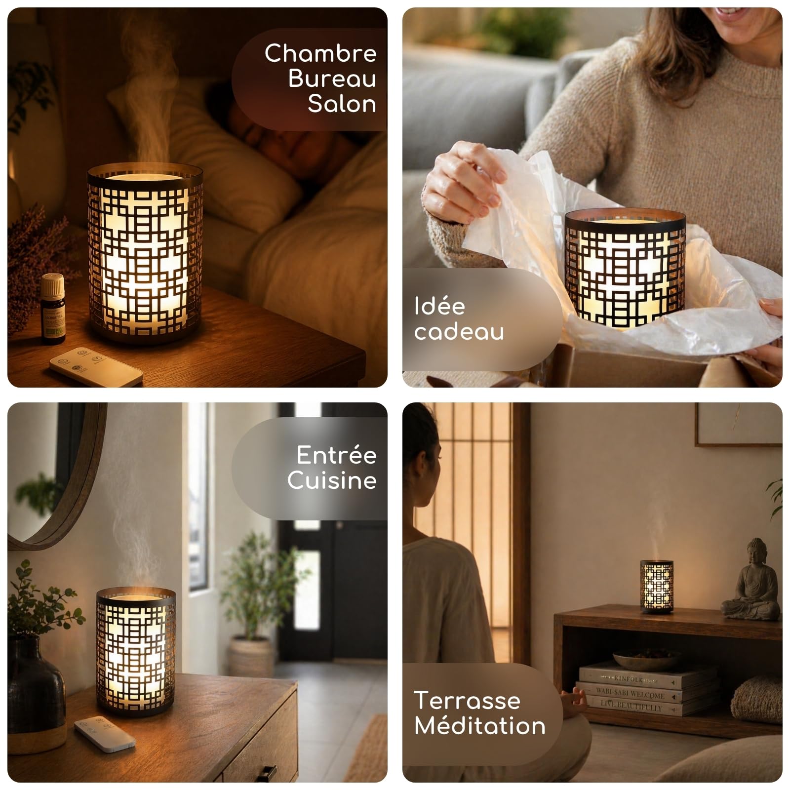 Zen’Arôme Diffuseur d’Huile Essentielle Vela – Diffuseur Ultrasonique Aromathérapie à Froid - Diffuseur Électrique Parfum Maison avec Télécommande - Éclairage LED Effet Bougie – en Métal et Verre