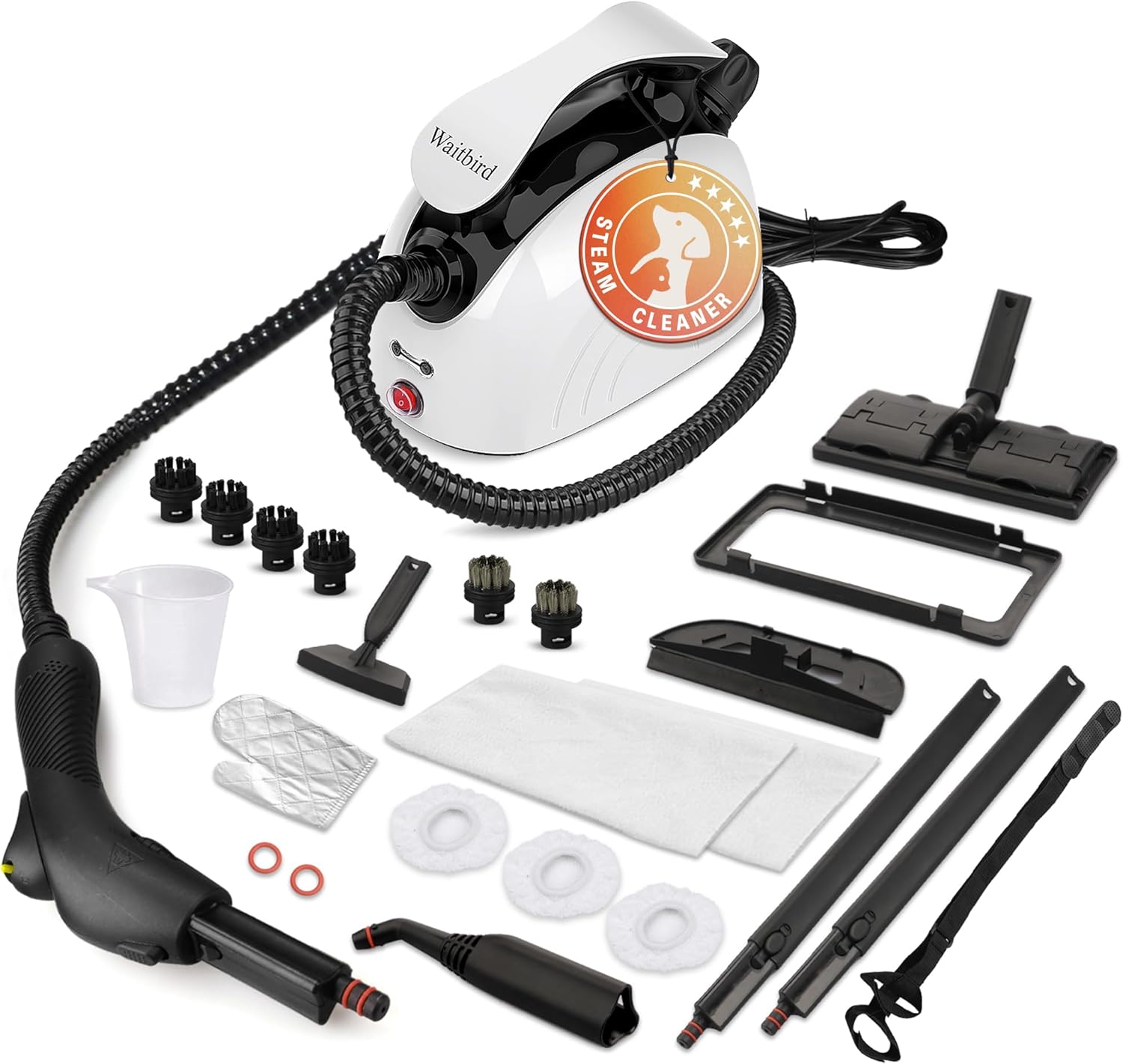 Steam Cleaner with 21 Specialized Attachments, 1.08-Liter Water Tank, 248°F High-Temperature Steam, Suitable for Floors, Tiles, Carpet, and Kitchen Surfaces, Enables Chemical-Free Cleaning (White) Large