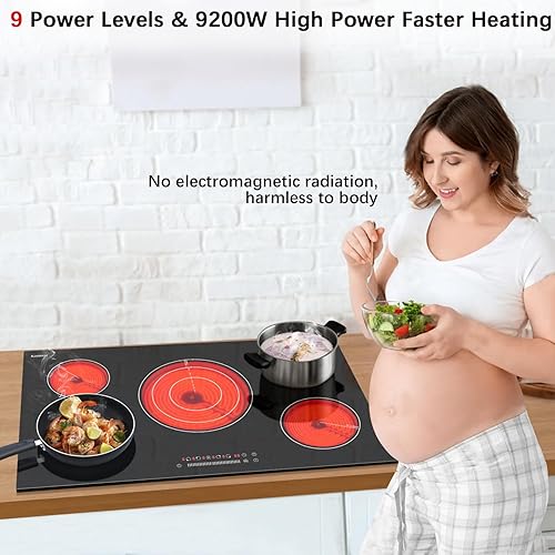 Miniatura 6 de Karinear Estufa eléctrica de 36 pulgadas, estufa eléctrica de 5 quemadores, placa de cerámica eléctrica radiante de vidrio integrada, zonas