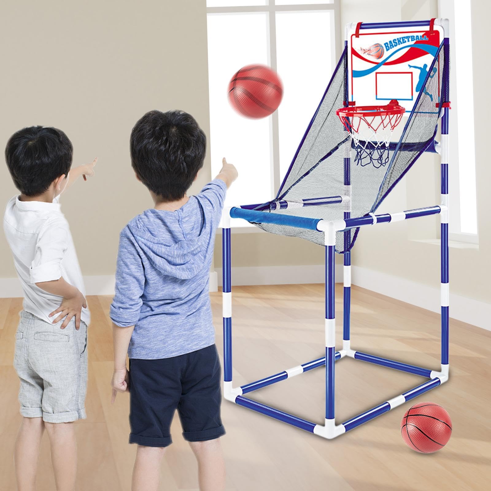 Juego de Baloncesto Arcade de Interior con Bomba de Aire, Juguete Deportivo, Diversión de Baloncesto Arcade en Casa para Fiestas Infantiles en, 44x60cm 2 Bolas