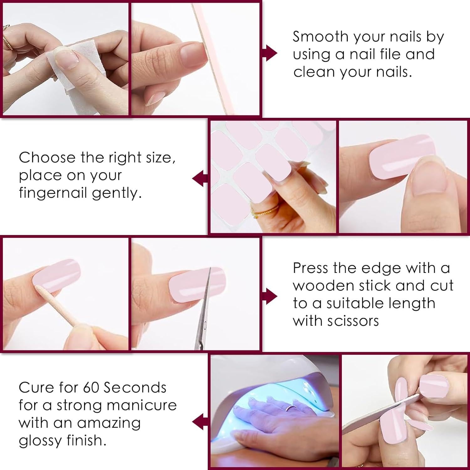 Cazuela Semi-Cured Gel Nail with 1 Wooden Stick + 1 Nail File & Nail Strip, Full Wrap Gel Nail Art Sticker, Waterproof 16PCS Gel Nail Wrap Stickers with Nail File and Sticker (07 Coral Pink) 1