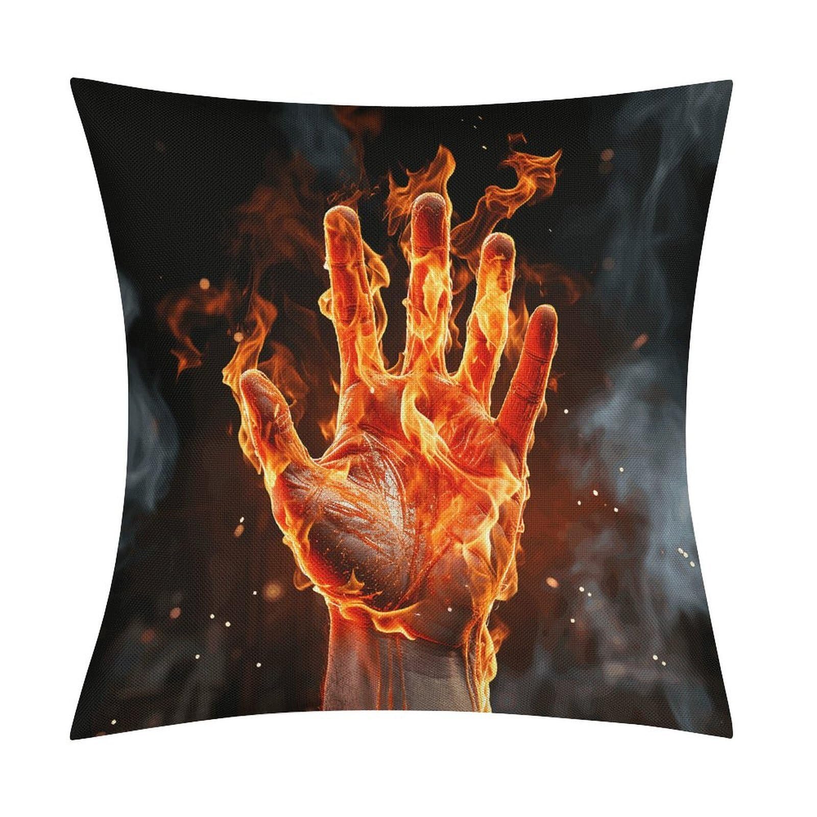 Fodpand Style Fire Flame Hand Pillow Covers 18X18 Inch, Pillow Cases Boho Farmhouse, Throw Pillow Covers For Couch Sofa Bed Spring Home Decor