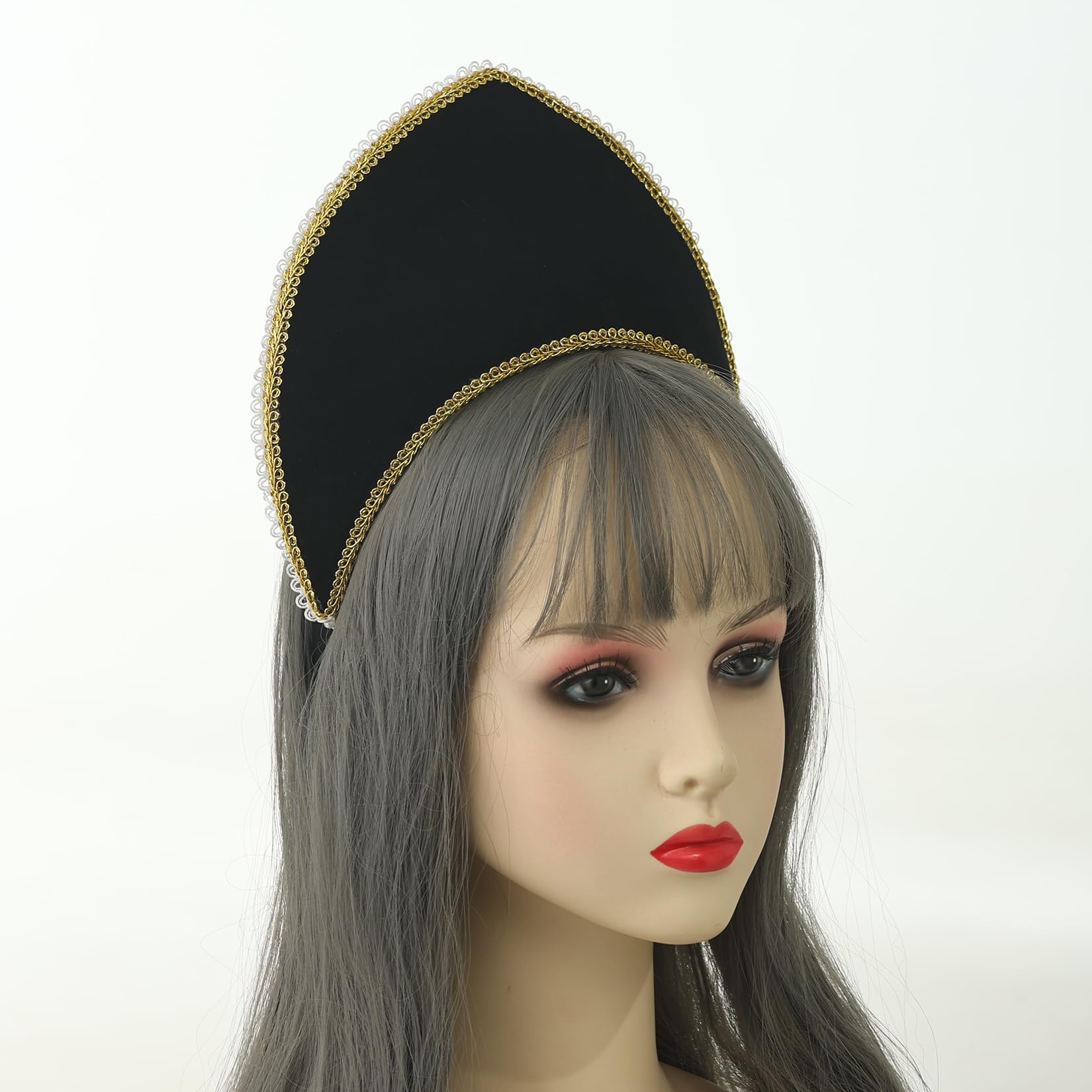 BPURB Women's Tudor Headband Renaissance Anne Boleyn Hat Elizabethan Headwear Halloween Costumes (Height:11.5cm/4.53 inch) - Image 5