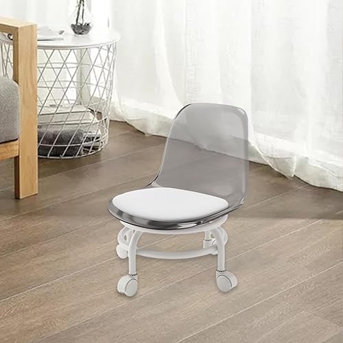 Miniatura 5 de Taburete bajo rodante, taburete de asiento bajo con rodillo y respaldo, taburete giratorio para limpieza del hogar, lavandería, fitness, flexiones,