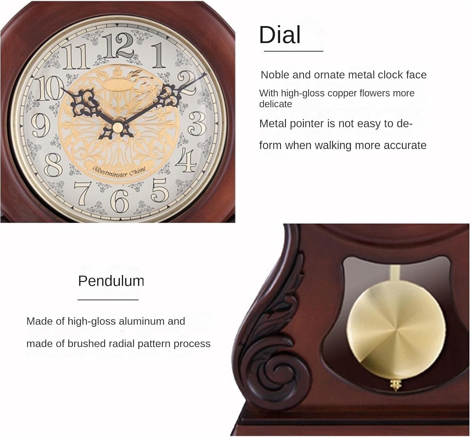 卓上時計 置き時計 リビングルーム アンティーク レトロ テーブル クロック 振り子付き サイレント デスク クロック リビングルー