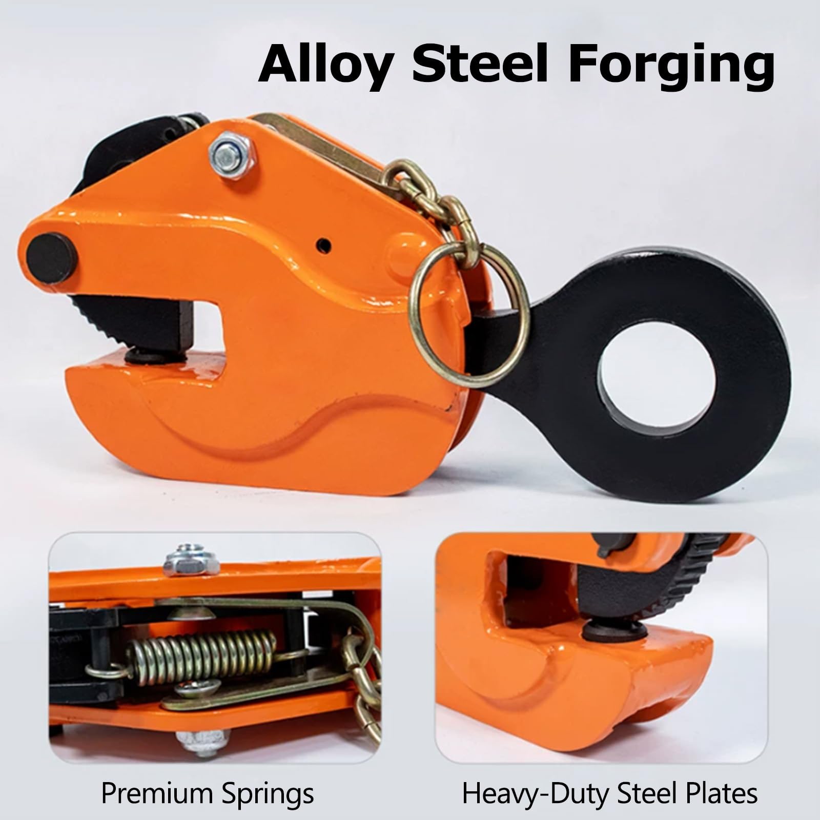 Pionowy zacisk płytowy z łańcuchem, 1T/2T/3T, zacisk podnośnikowy, ekspander, ciężkie wyposażenie do obsługi stali, pomarańczowy (3t/6614lb,1 m/3,3 ft)