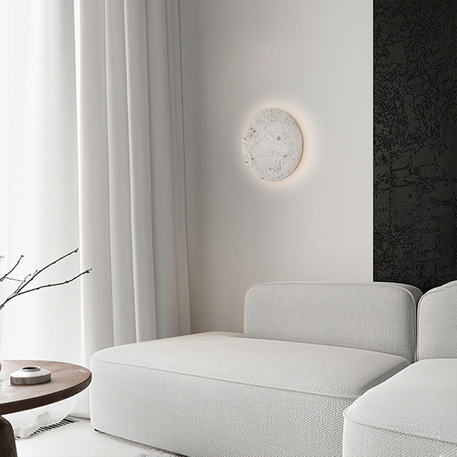 Styl skandynawski lampa ścienna z kamienia naturalny żółty trawertyn abażur kinkiet ścienny okrągły kryty wewnętrzne kinkiety do salonu jadalnia korytarz gabinet dekoracja oświetlenia domu(4000K)