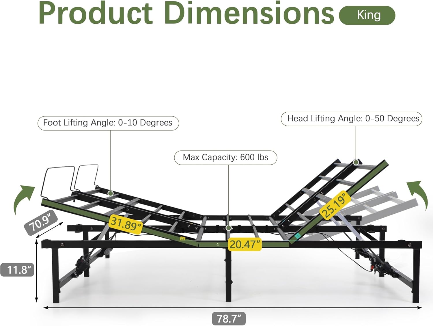 JAXPETY Adjustable Bed Frame King Electric Adjustable Bed Base with Head and Foot Incline Low-Noise Motor and Remote Control, Electric Bed Frame Fit for Most Mattress, Black
