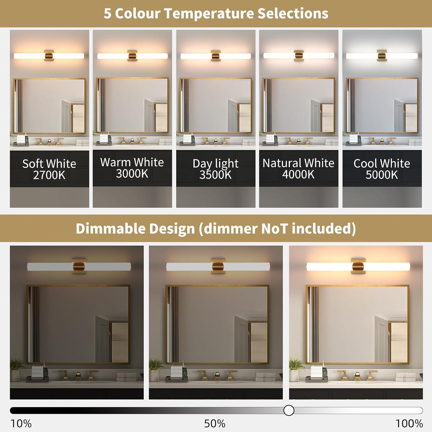 Modern Wall Sconce 30 Ihch Gold Bathroom Sconces LED Wall Lighting Fixtures with Acrylic Shade Hardwired Long Vanity Lights Over Mirror for Bedroom Living Room Hallway