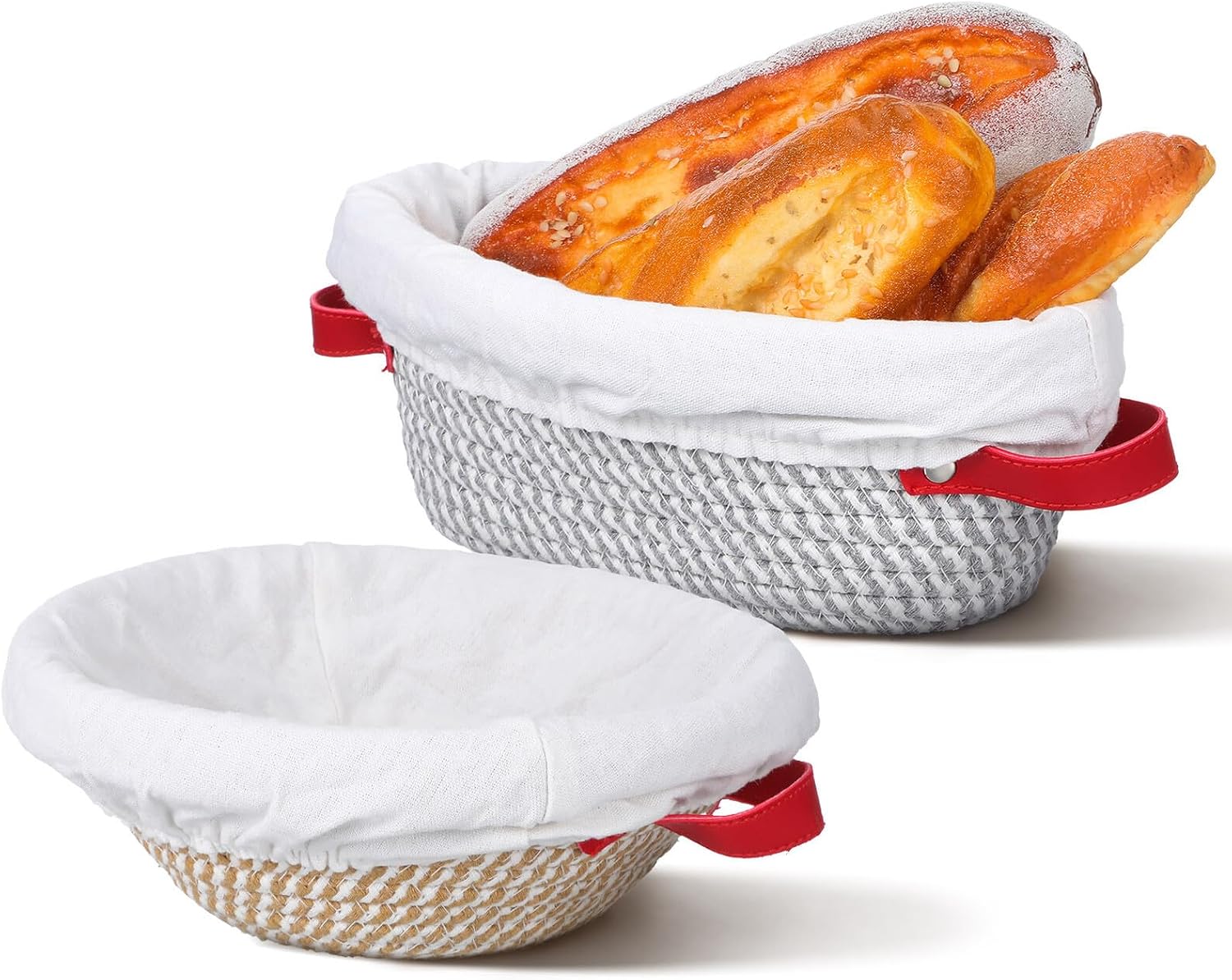 2 Pcs Sourdough Bread Proofing Basket Set with Linen Liners, Oval round Dough Proving Bowls for Home Baking and Artisan Bread Making