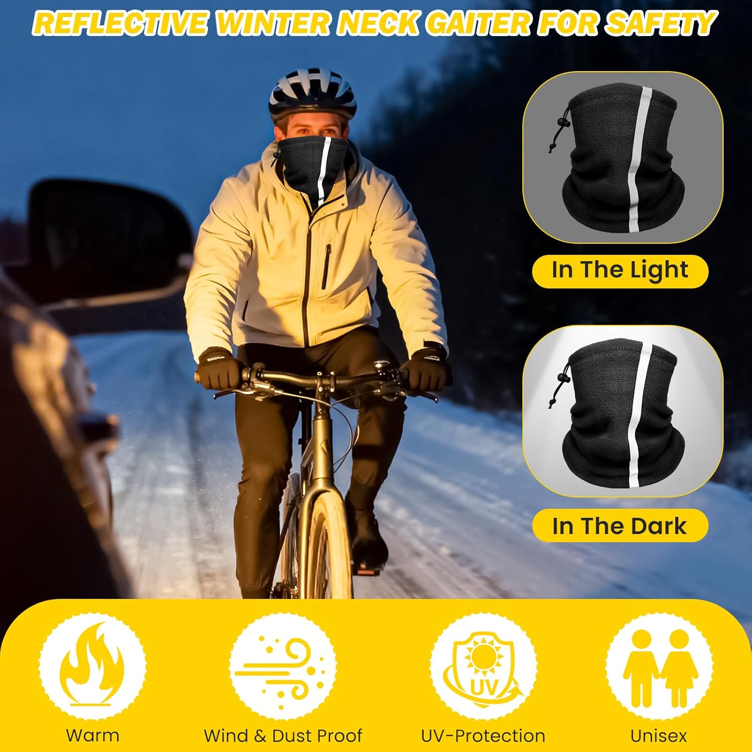 Winter Neck Warmer Gaiter for Men: 4 Pack Reflective Face Mask Cover Hi Vis Balaclava for Outdoor Work Sports Safety - Image 2