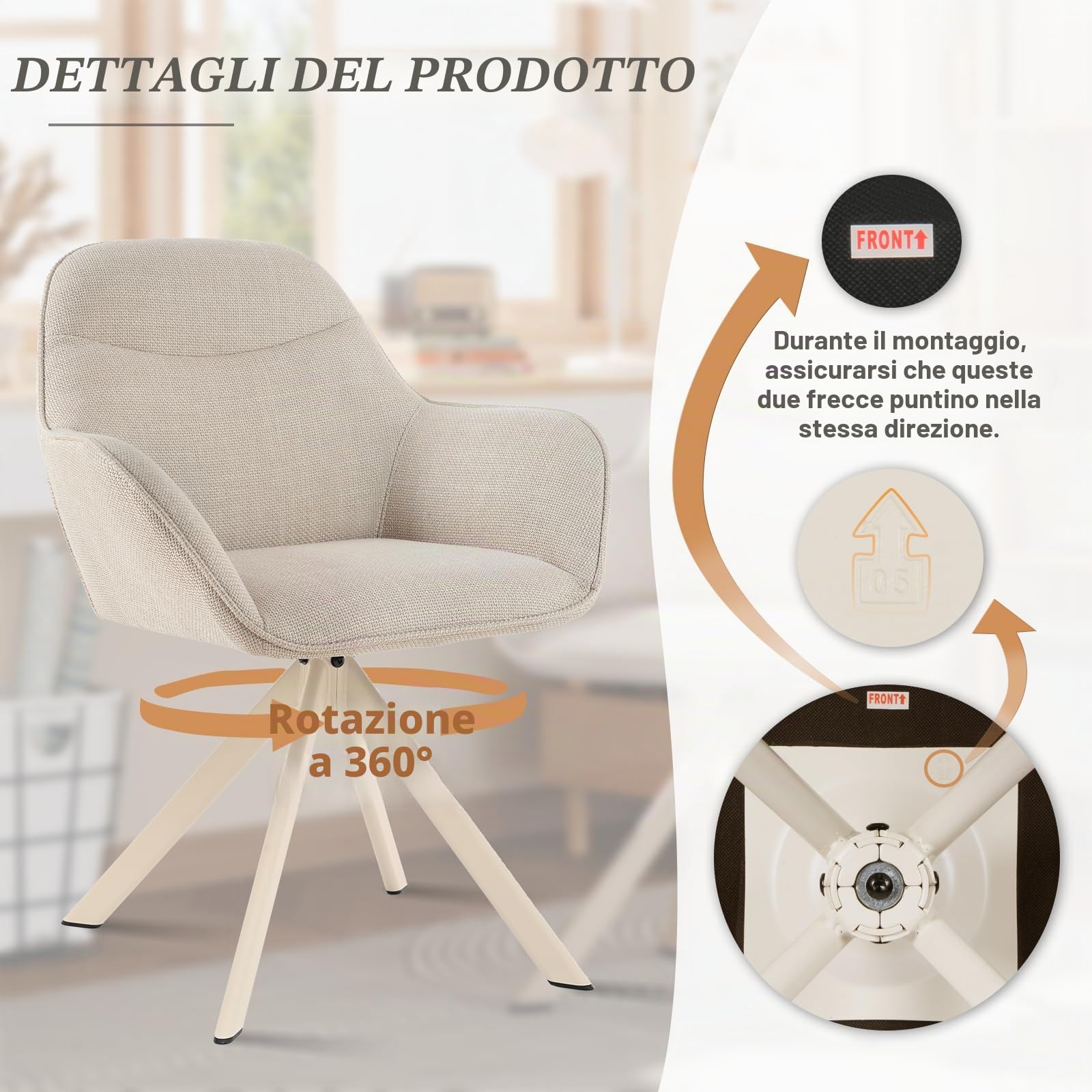 Set di 4 Sedie da Pranzo Girevoli 360° con Braccioli