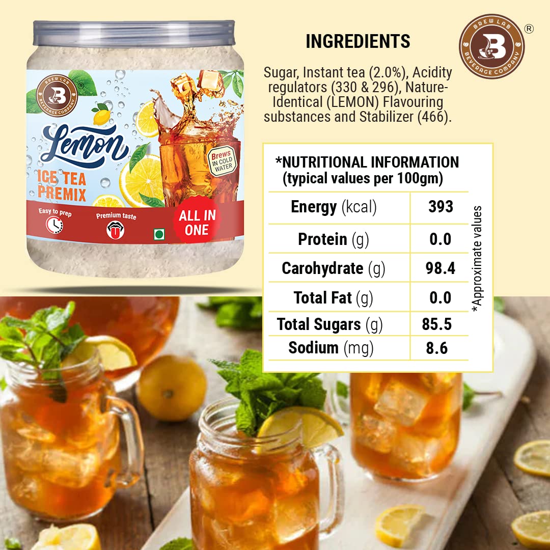 Brew Lab Instant Lemon Iced Tea-250Gm | Iced Tea | Ice Tea Premix Powder | Summer Drink | Instant Premix Tea for Vending Machine | Ready to Drink Tea Iced Tea Vacuum Pack (250 g) 3
