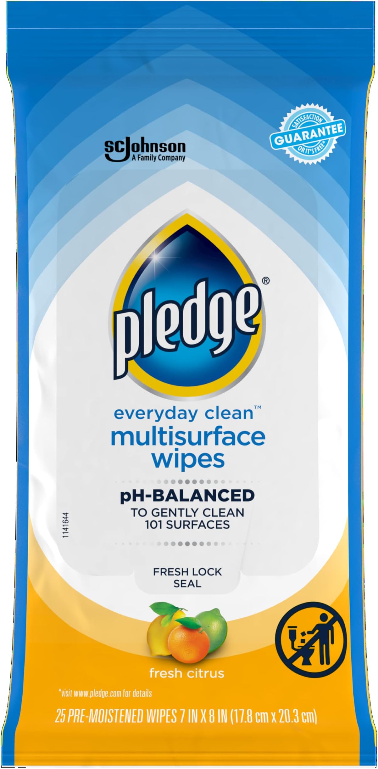 Pledge Multisurface Wipes, Fresh Citrus, Everyday Clean, 25 count