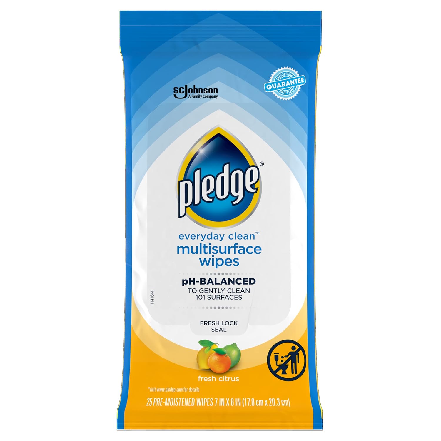 Pledge Multi Surface Everyday Wipes Fresh Citrus, 25 Count
