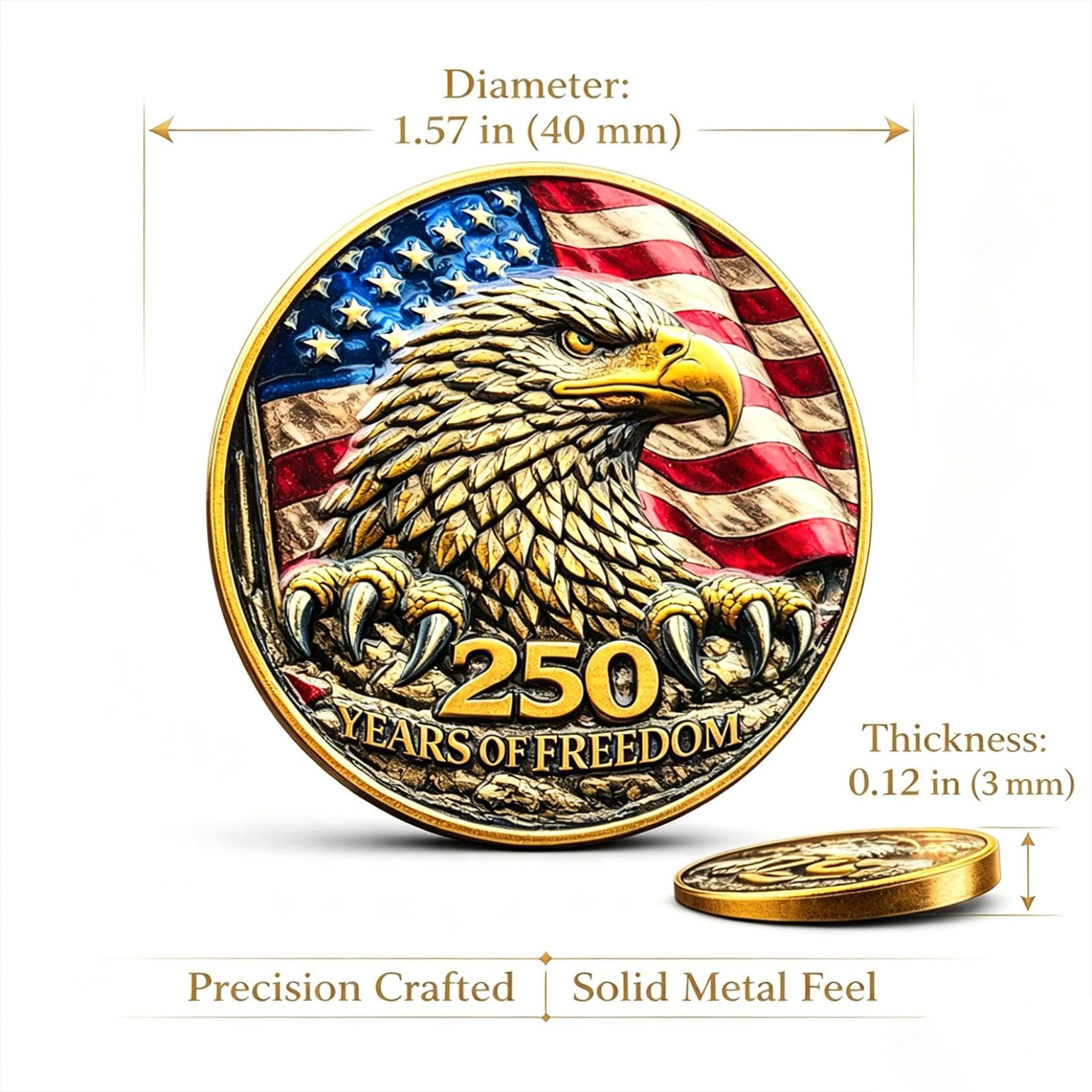 250th Anniversary USA Commemorative Coin Set including Wooden Gift Box, Patriotic Eagle & Liberty Bell Coins - Image 2