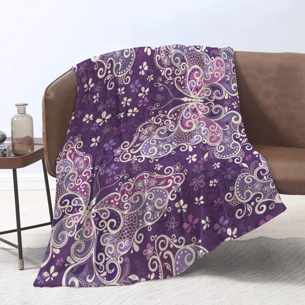 Yunine Plush Throw Blankets for Couch Sofa Bed, Lightweight Cozy Warm Blankets for Kids Adults, 60 x 80 Inches, Gorgeous Butterflies and Flowers Design Blankets