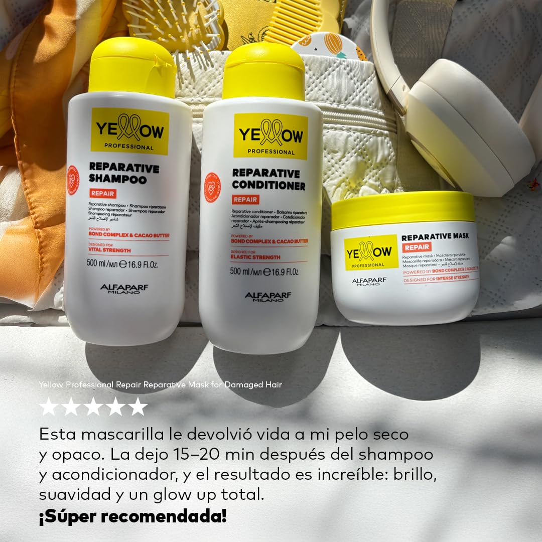 ALFAPARF MILANO Yellow Professional Repair Reparative Shampoo for Damaged Hair - Powered By Bond Complex & Cacao Butter - Designed For Vital Strength