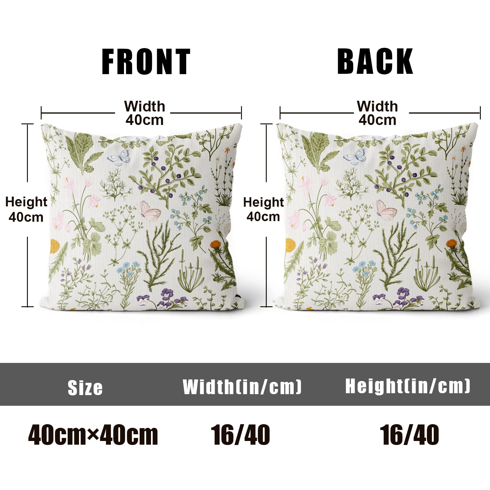Set Di 2 Federe Per Cuscini 40x40 Cm Con Motivo Floreale Salvia E Foglie Verdi, In Misto Cotone E Lino