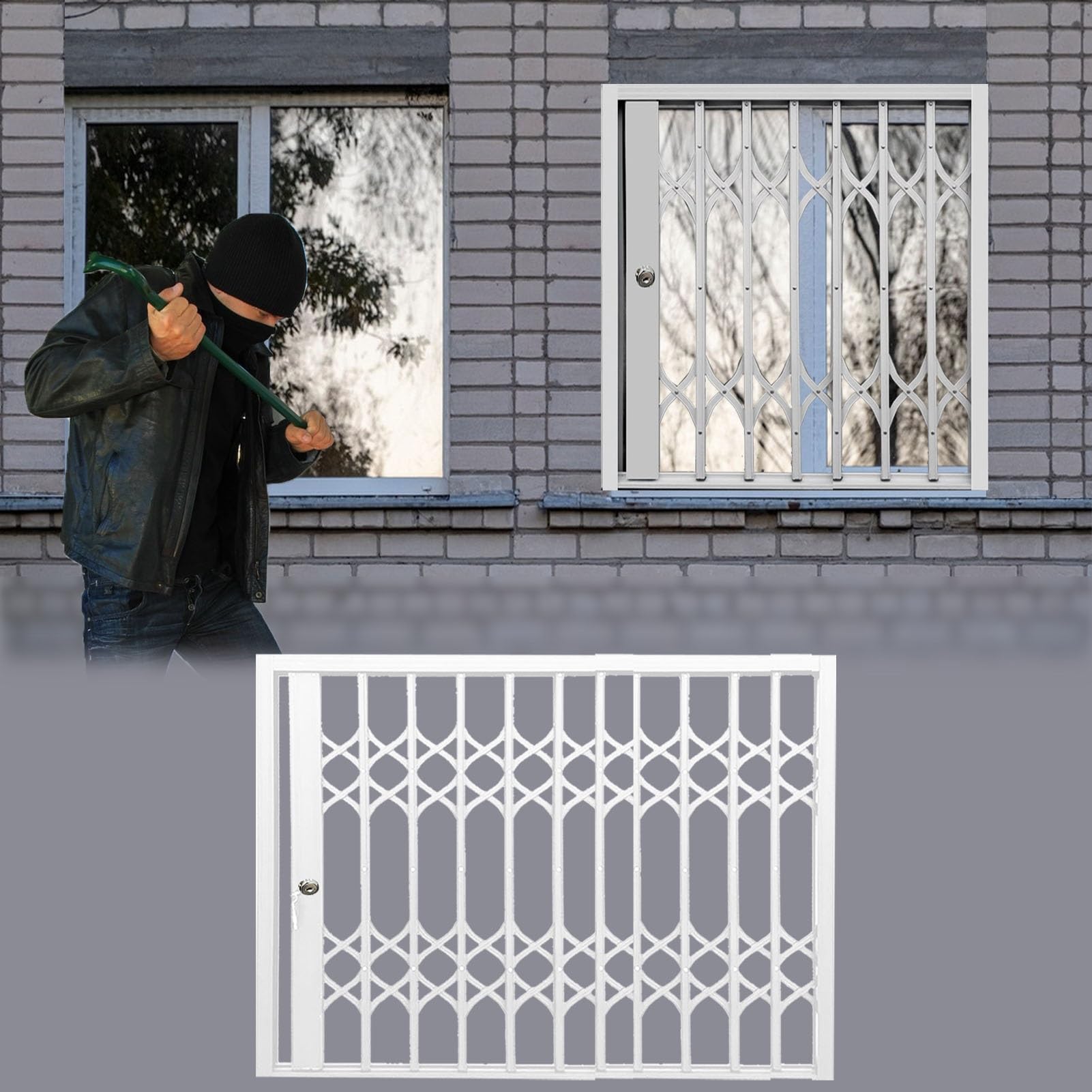 Rejillas de seguridad ajustables para ventanas, protección contra robos, rejillas de seguridad plegables para ventanas, puertas y entradas, se adapta a anchos de 69 a 84 cm