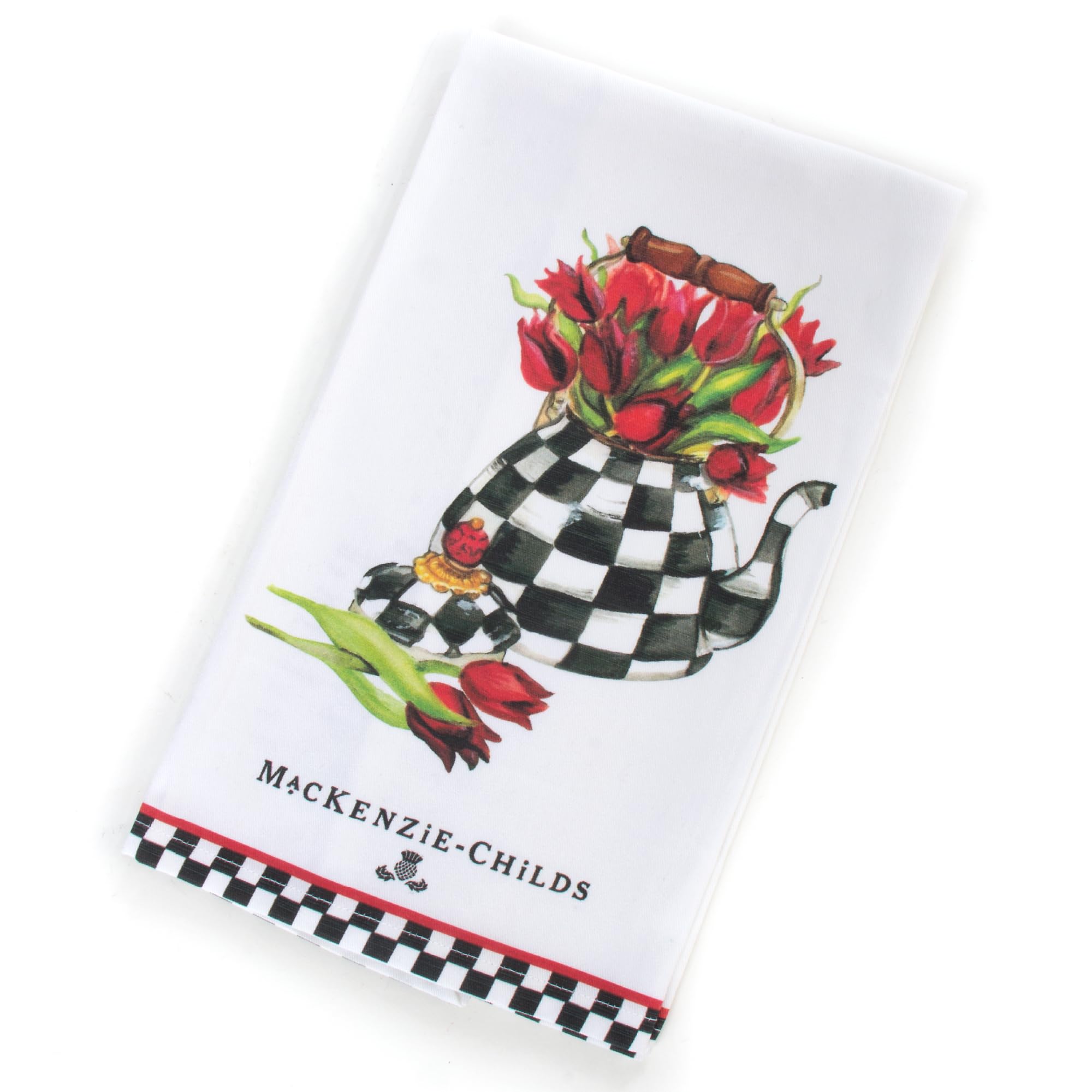 MACKENZIE-CHILDS Dish Towel, Decorative Cotton Dish Towel, Spring Kitchen Decor, Tulip Tea Kettle