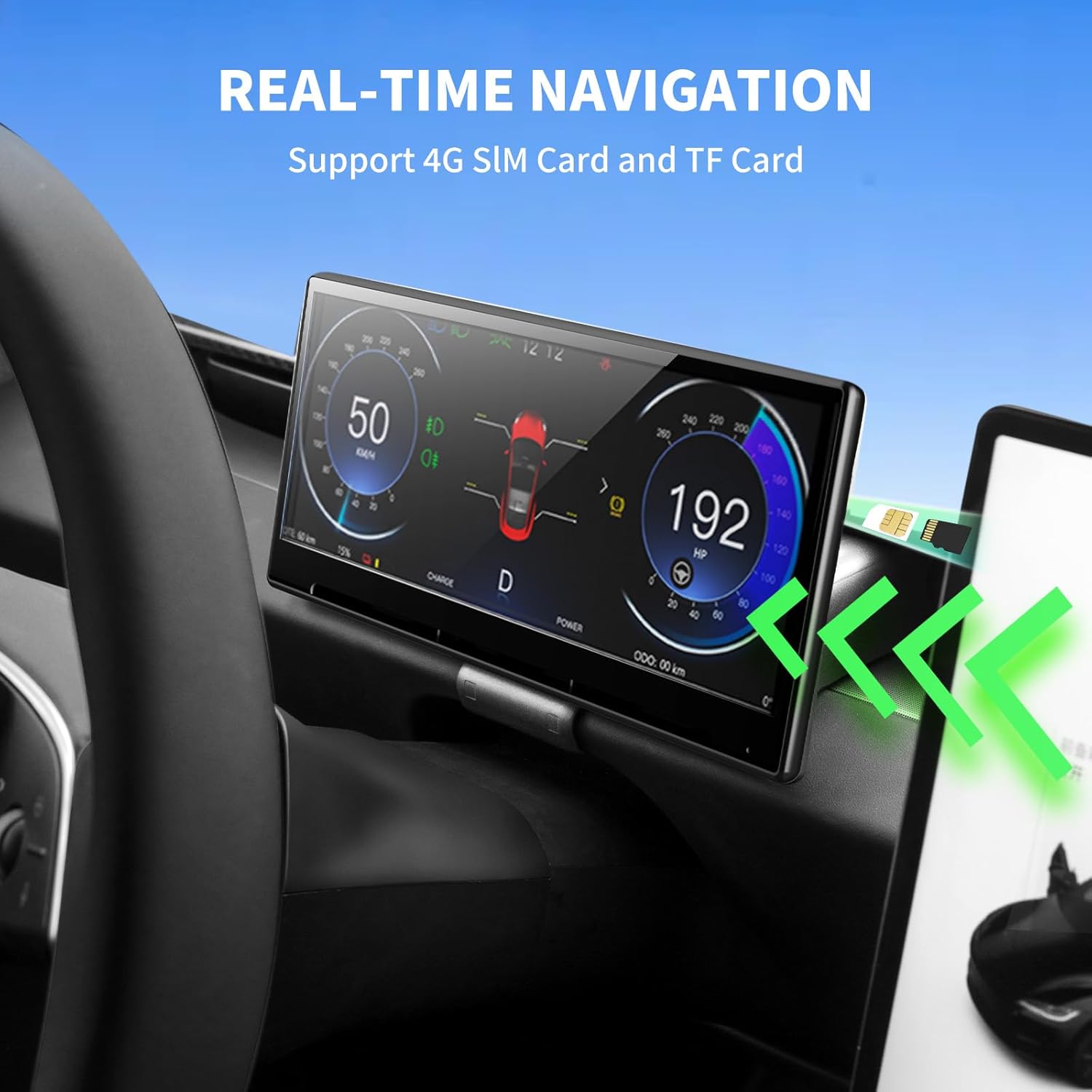 8.9" Head Up Display for Tesla Model Y Juniper/Model 3 Highland 2024 2025 with Wireless CarPlay/Android Auto, Sync Info, Front Camera, Blind Spot Alert, AC Vents, OTA Updates