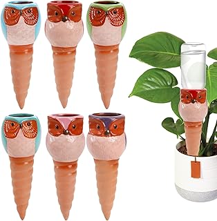 Suwimut 6 Pack Plant Watering Stakes Owl, Automatic Terracotta Spiral Devices Self Watering Planter Insert Self Watering Spikes Plant Waterer with Irrigation Watering System for Indoor Outdoor Plants