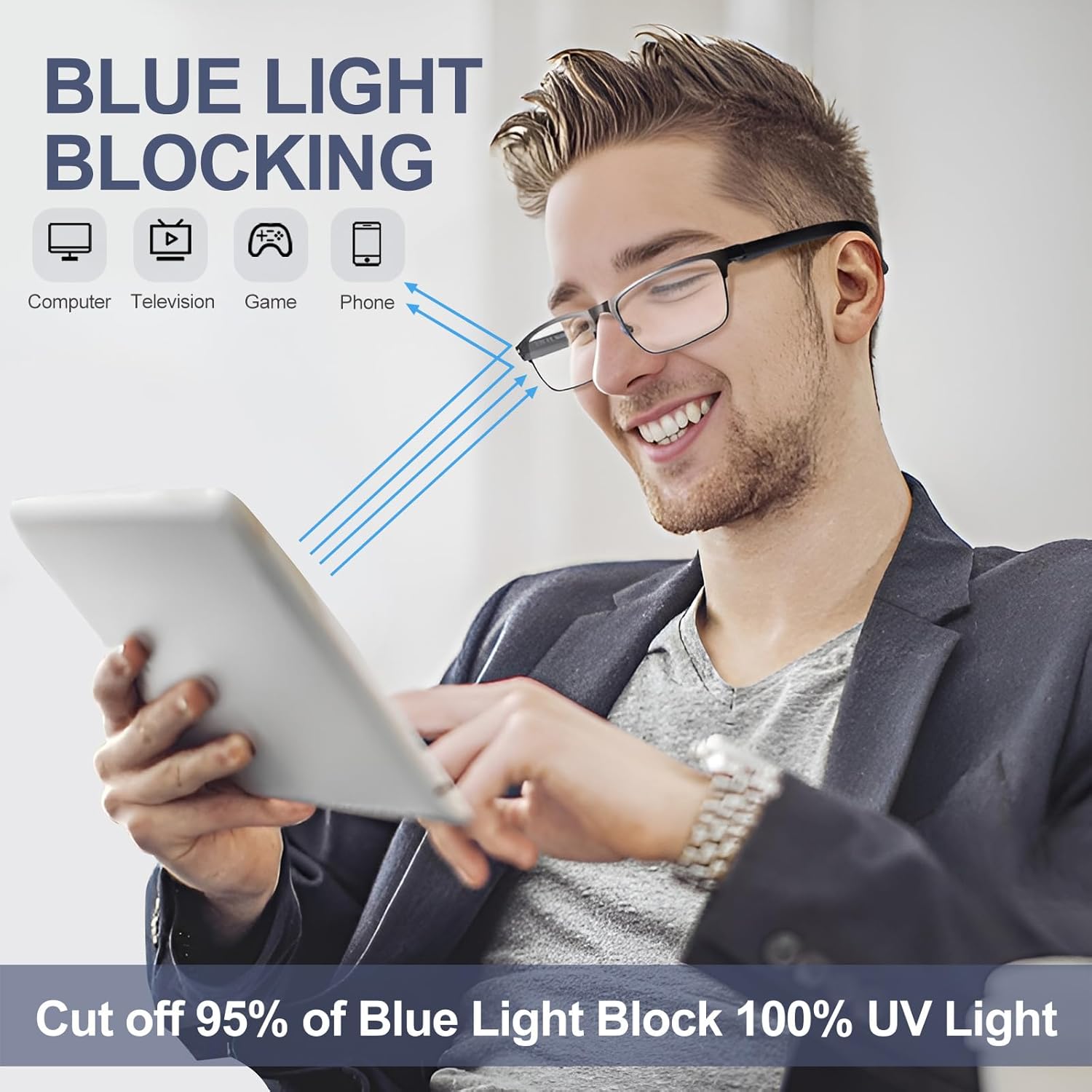 OKH 2 Pairs of Reading Glasses for Men - Unbreakable Blue Light Blocking Computer Reading Glasses for Men - Clear Magnifying Vision (1.5x) - Image 6