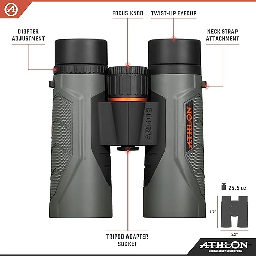 Miniatura 7 de Athlon Optics Binoculares Talos G2 HD de 10 x 42 con alivio ocular para adultos y niños, prismáticos de alta potencia para caza, observación de aves