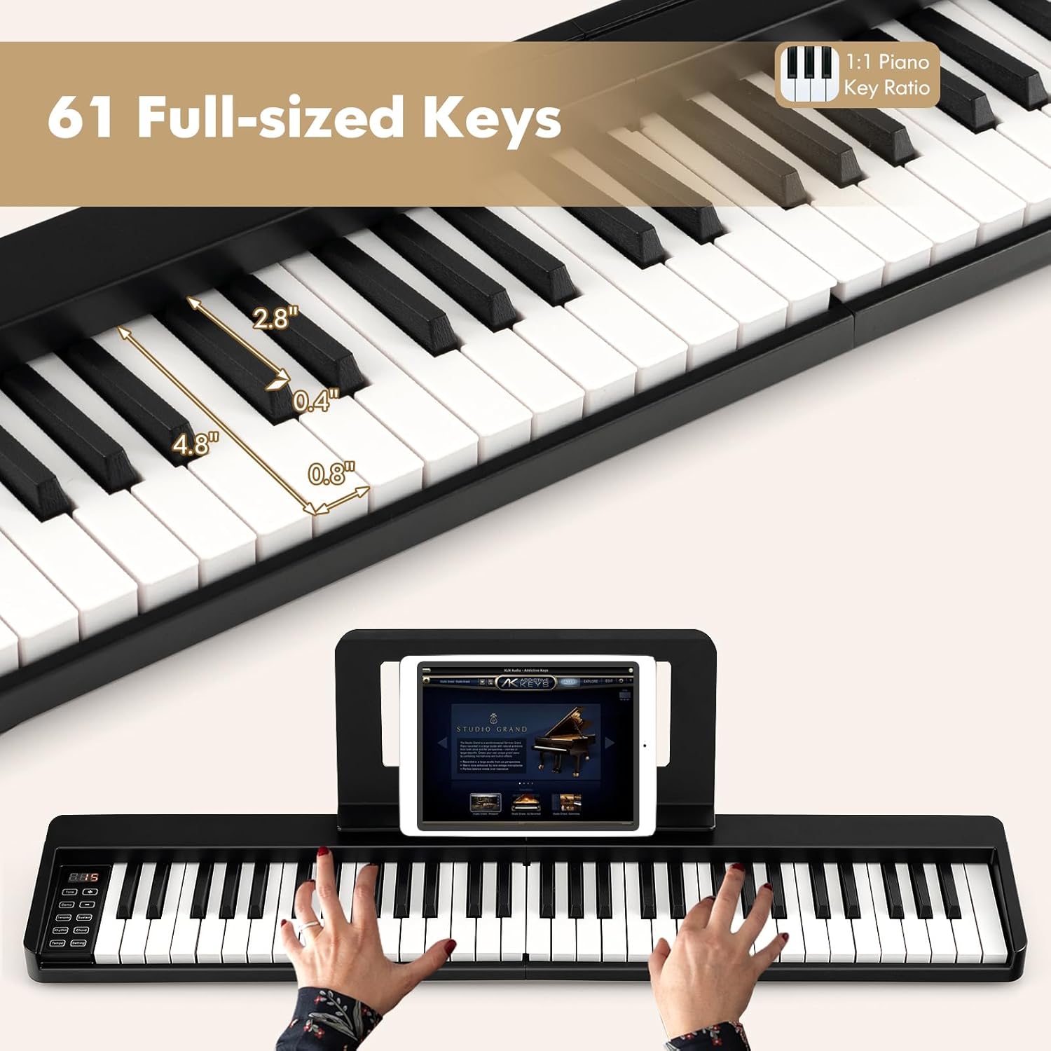 Costzon 61-Key Folding Piano Keyboard, Portable Electric Piano w/Full Size Keys, Music Stand, Sustain Pedal, MIDI, Piano Bag, Power Supply, Digital Piano Keyboard for Beginners, Teens, Adults (Black)