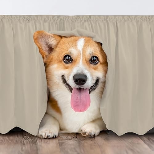 Miniatura 6 de CGK Unlimited - Faldón de cama tamaño matrimonial color crema, para camas de tamaño King, caída de 12pulgadas, elástico envolvente con volados para