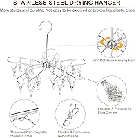 Vista 5 de Percha de secado de ropa plegable de acero inoxidable con 20 clips, colgador de secadora de calcetines para colgar ropa interior, toallas, ropa