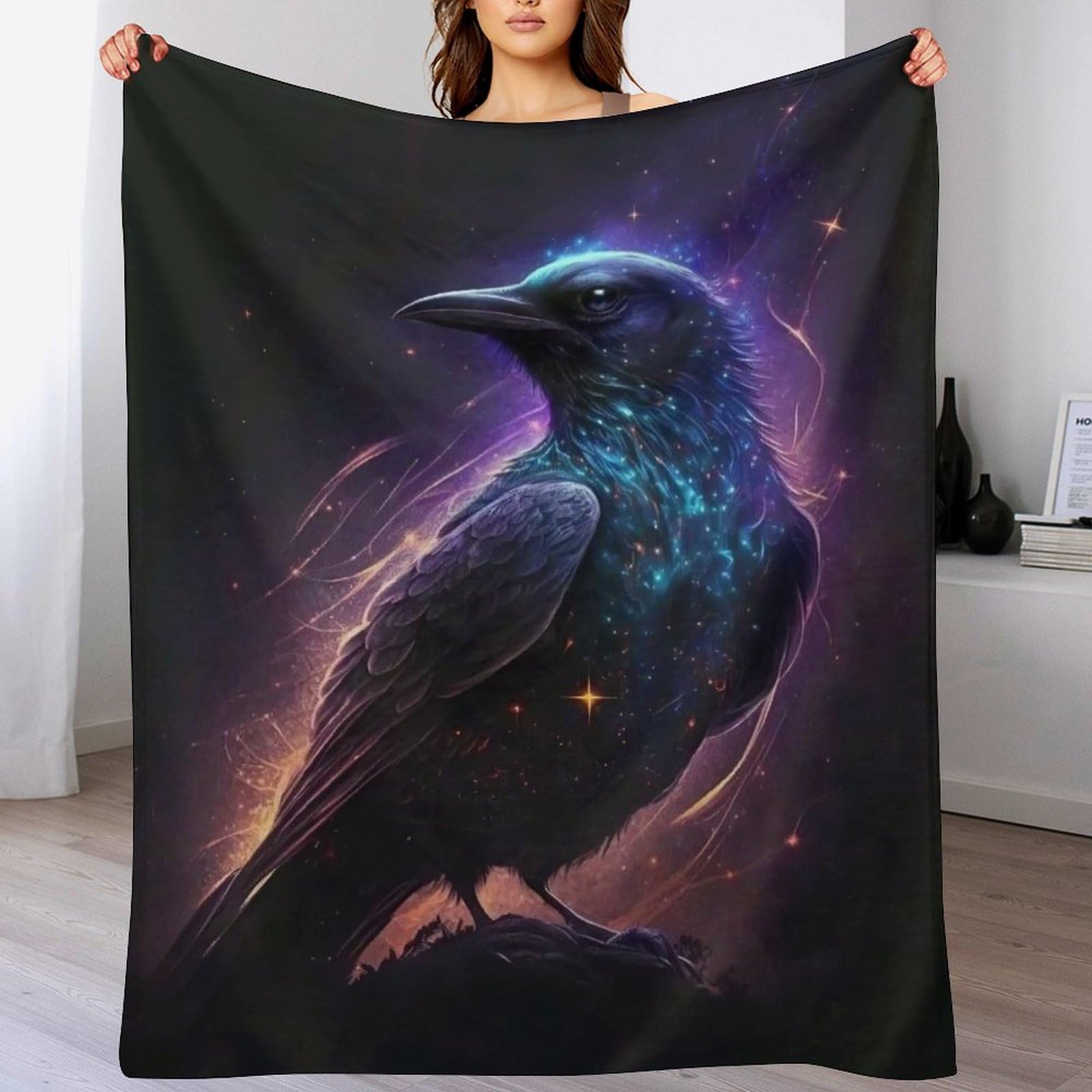 Couverture corbeau douce contre le froid du lit ou canapé
