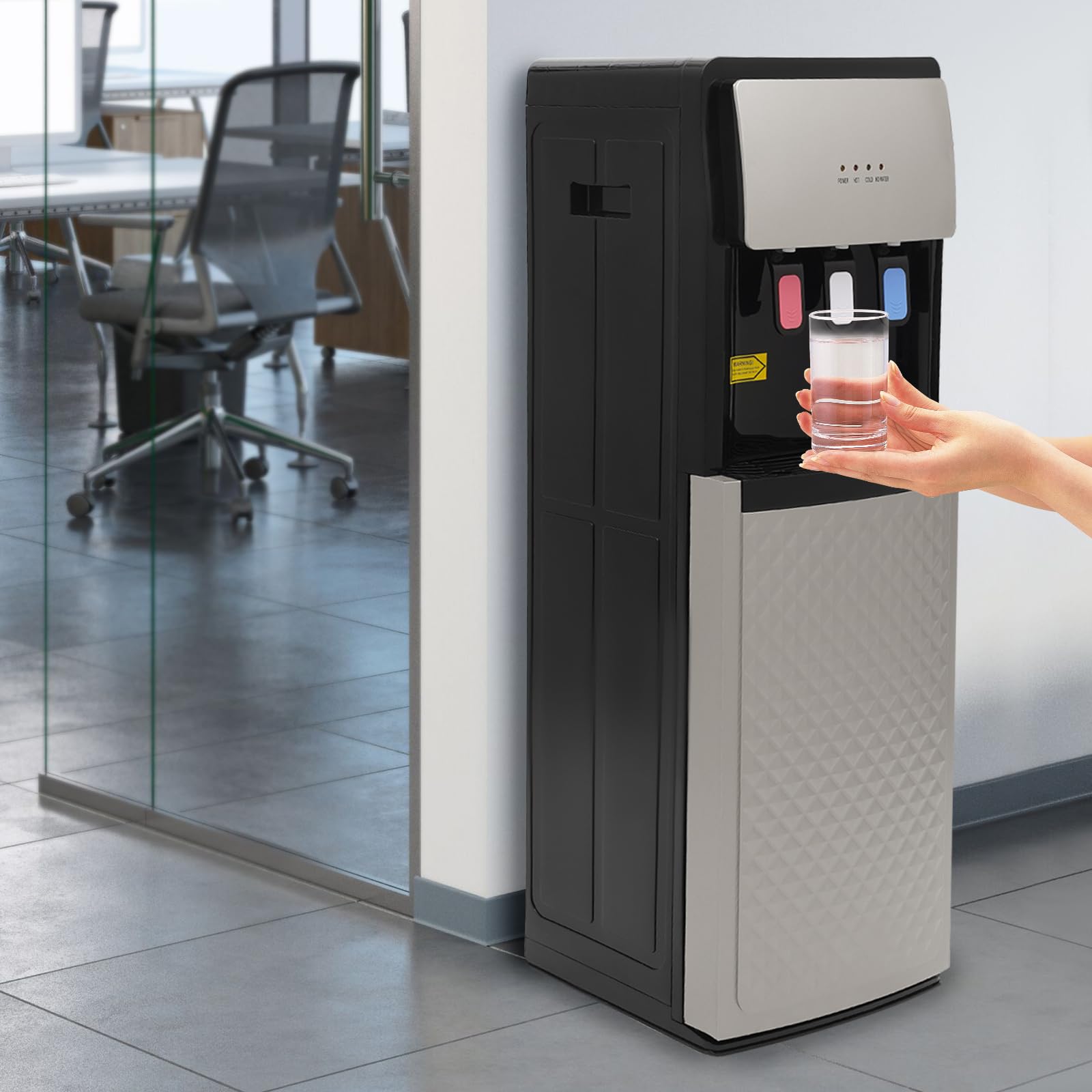 Bottom Loading 5 Gallon Water Cooler Water Dispenser - Water Bottle Dispenser with Hot/Cold/Room Temperature Settings - Energy-Efficient Design for Bedroom Home Office (Silver)