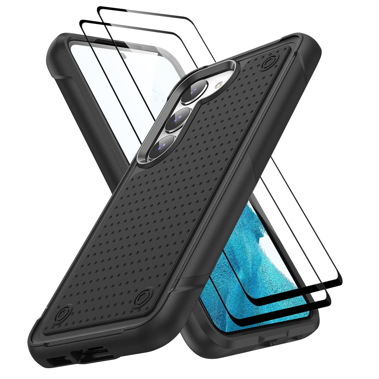 Jeylly for Samsung Galaxy S23 Plus Case, with [2 Pack Tempered Glass Screen Protector], Heavy Duty Protection Shockproof Hybrid Hard PC Soft TPU