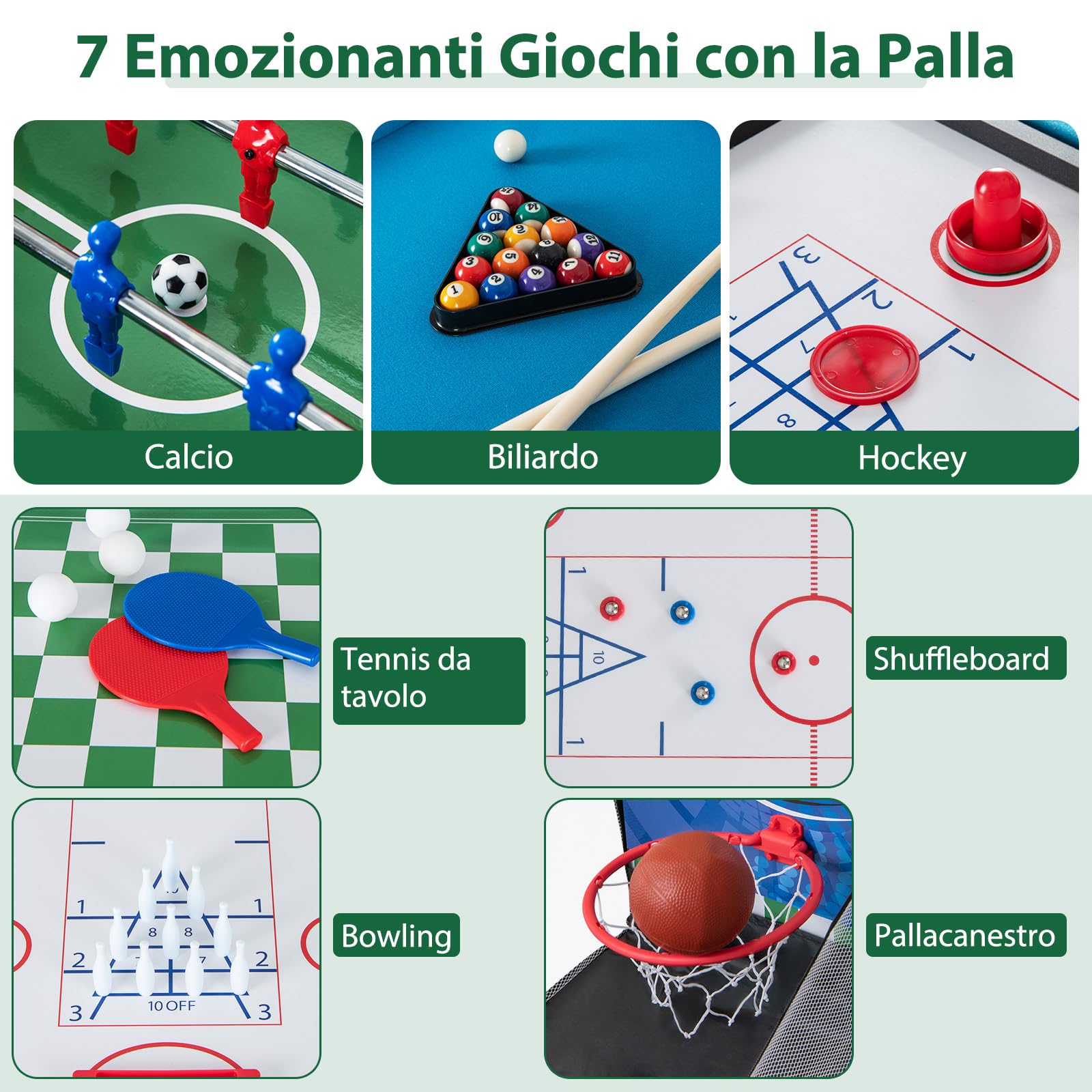 RELAX4LIFE 14 IN 1 Tavolo da Gioco Multifunzionale, Set da Tavolo Multigioco Biliardo Ping Pong Basket Calcetto Bowling Shuffleboard per Casa Ufficio Bar